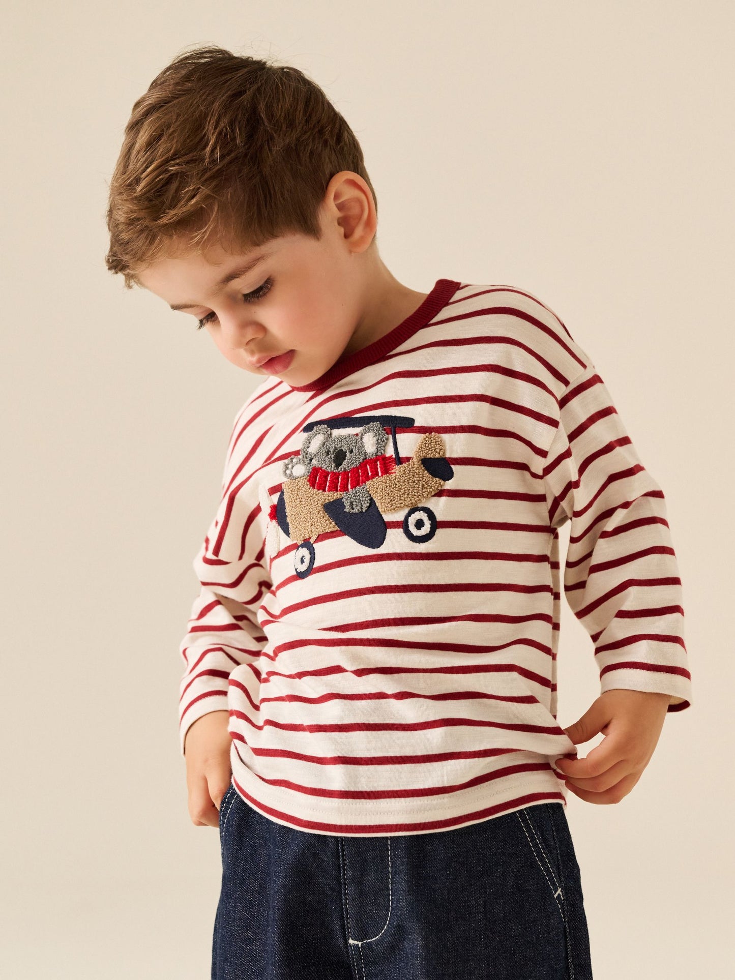 Dsiney Kidz - Burg/White Koala Plane Long Sleeve Appliqué T-Shirt (3mths-7yrs) image 1