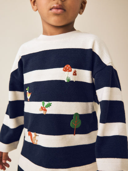 Navy/White Woodland embroidered Long Sleeve Appliqué T-Shirt (3mths-7yrs) - image 3