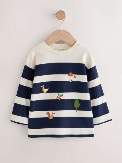 Navy/White Woodland embroidered Long Sleeve Appliqué T-Shirt (3mths-7yrs) - image 4