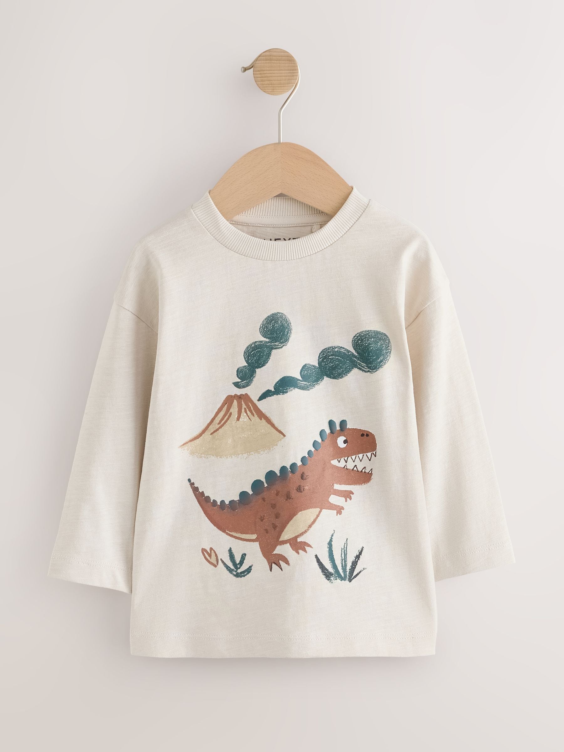 Dsiney Kidz - Brown Dinosaur Long Sleeve Graphic T-Shirts 3 Pack (3mths-7yrs) image 2