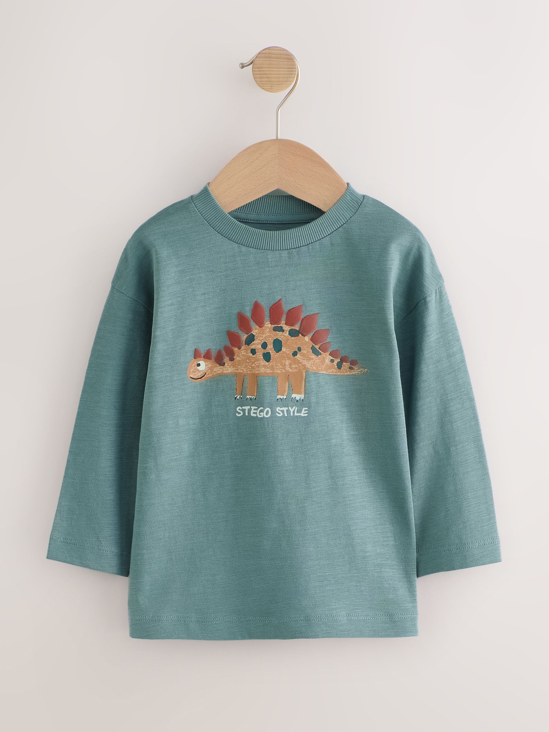 Dsiney Kidz - Brown Dinosaur Long Sleeve Graphic T-Shirts 3 Pack (3mths-7yrs) image 3