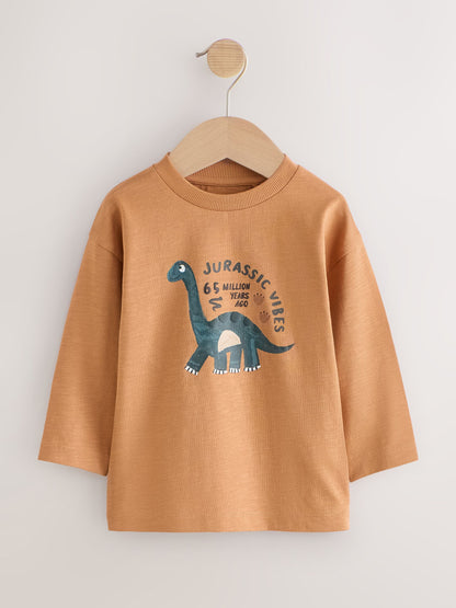Dsiney Kidz - Brown Dinosaur Long Sleeve Graphic T-Shirts 3 Pack (3mths-7yrs) image 4