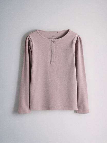 The Set 4 Piece Crew Neck Puff Sleeve Long Sleeve Rib Kickflare T-Shirt, Sweatshirt and Jeans Set Purple/Chocolate Brown/Light Green/Lilac - image 4
