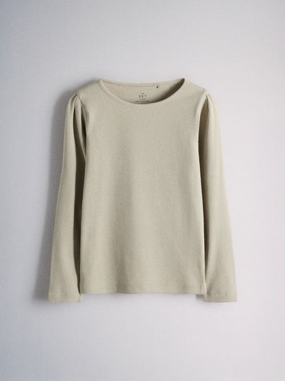 The Set 4 Piece Crew Neck Puff Sleeve Long Sleeve Rib Kickflare T-Shirt, Sweatshirt and Jeans Set Purple/Chocolate Brown/Light Green/Lilac - image 5