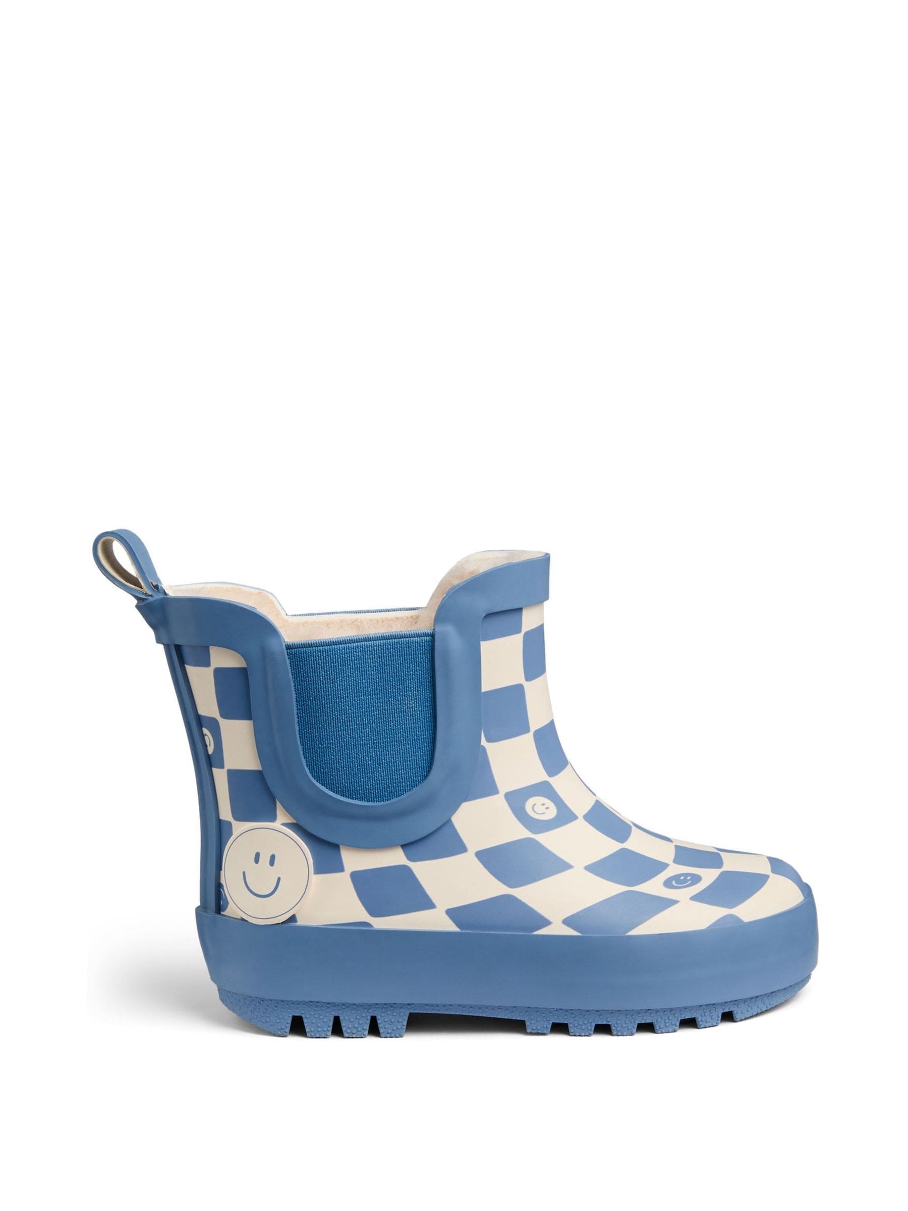 KIDLY by MORI Blue Warm Waterproof Fur-Lined Ankle Wellie Boots Check image 4