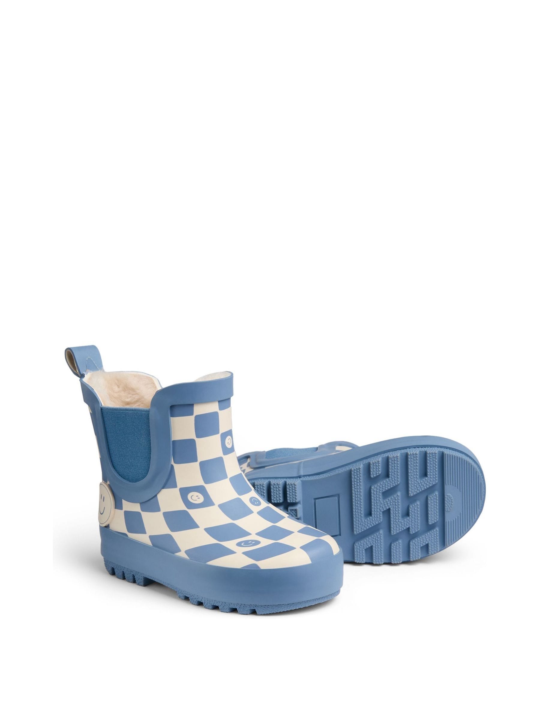 KIDLY by MORI Blue Warm Waterproof Fur-Lined Ankle Wellie Boots Check image 5