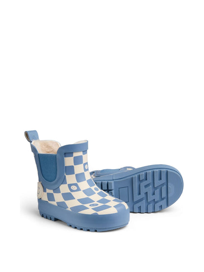KIDLY by MORI Blue Warm Waterproof Fur-Lined Ankle Wellie Boots Check image 5