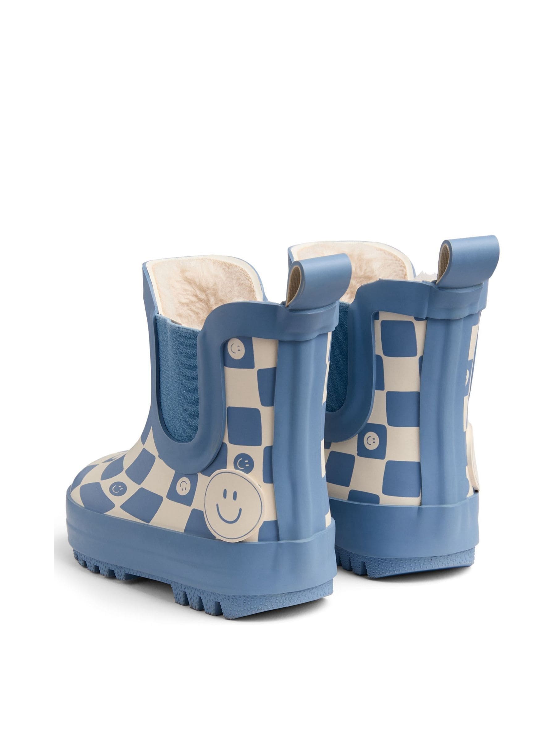 KIDLY by MORI Blue Warm Waterproof Fur-Lined Ankle Wellie Boots Check image 6