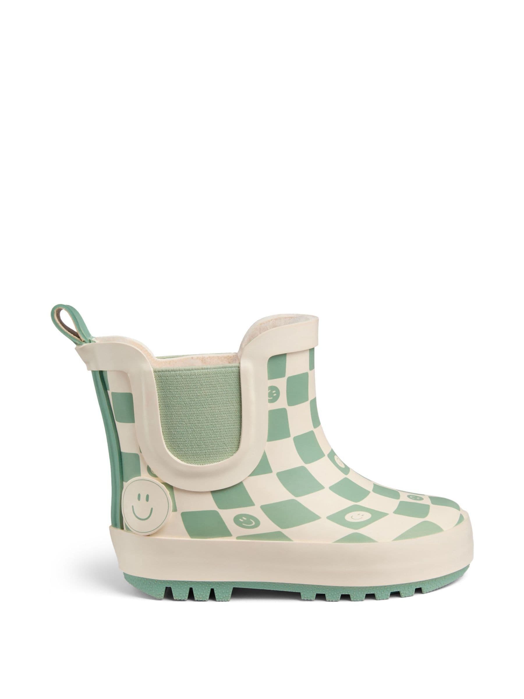 KIDLY by MORI Green Warm Waterproof Fur-Lined Ankle Wellie Boots Check image 4