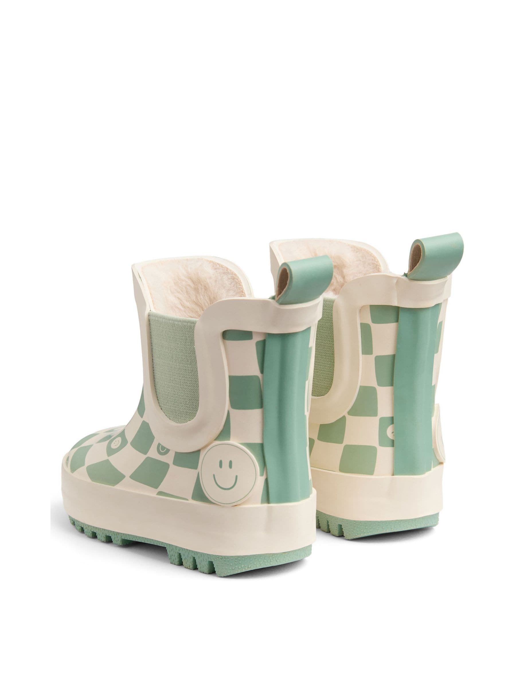 KIDLY by MORI Green Warm Waterproof Fur-Lined Ankle Wellie Boots Check image 5