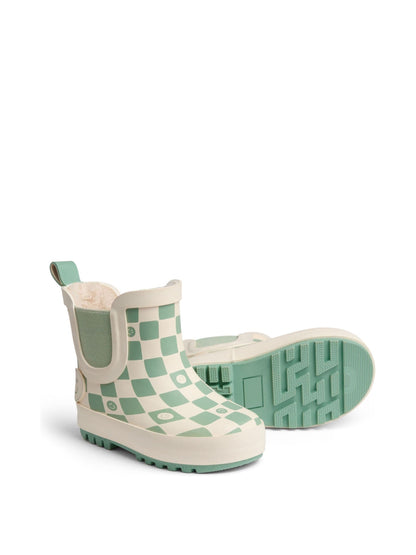 KIDLY by MORI Green Warm Waterproof Fur-Lined Ankle Wellie Boots Check image 6