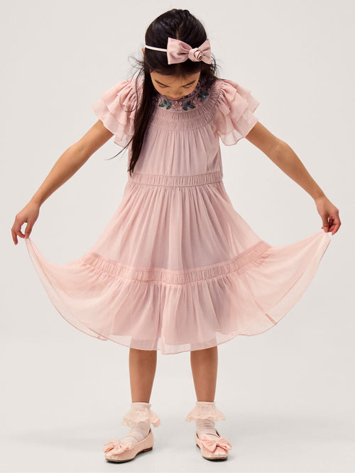 Monsoon Pink Carmen Embellished Collar Tiered Dress image 1