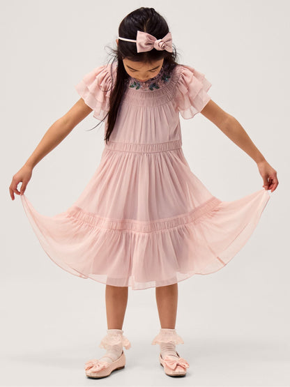Monsoon Pink Carmen Embellished Collar Tiered Dress image 1