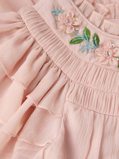 Monsoon Pink Carmen Embellished Collar Tiered Dress image 4