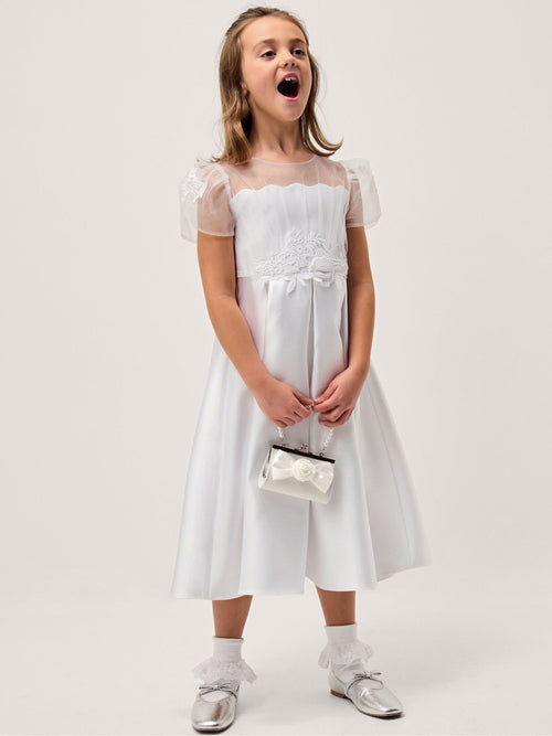 Monsoon White Chiffon Sleeve Floral Embroidered Dress image 1