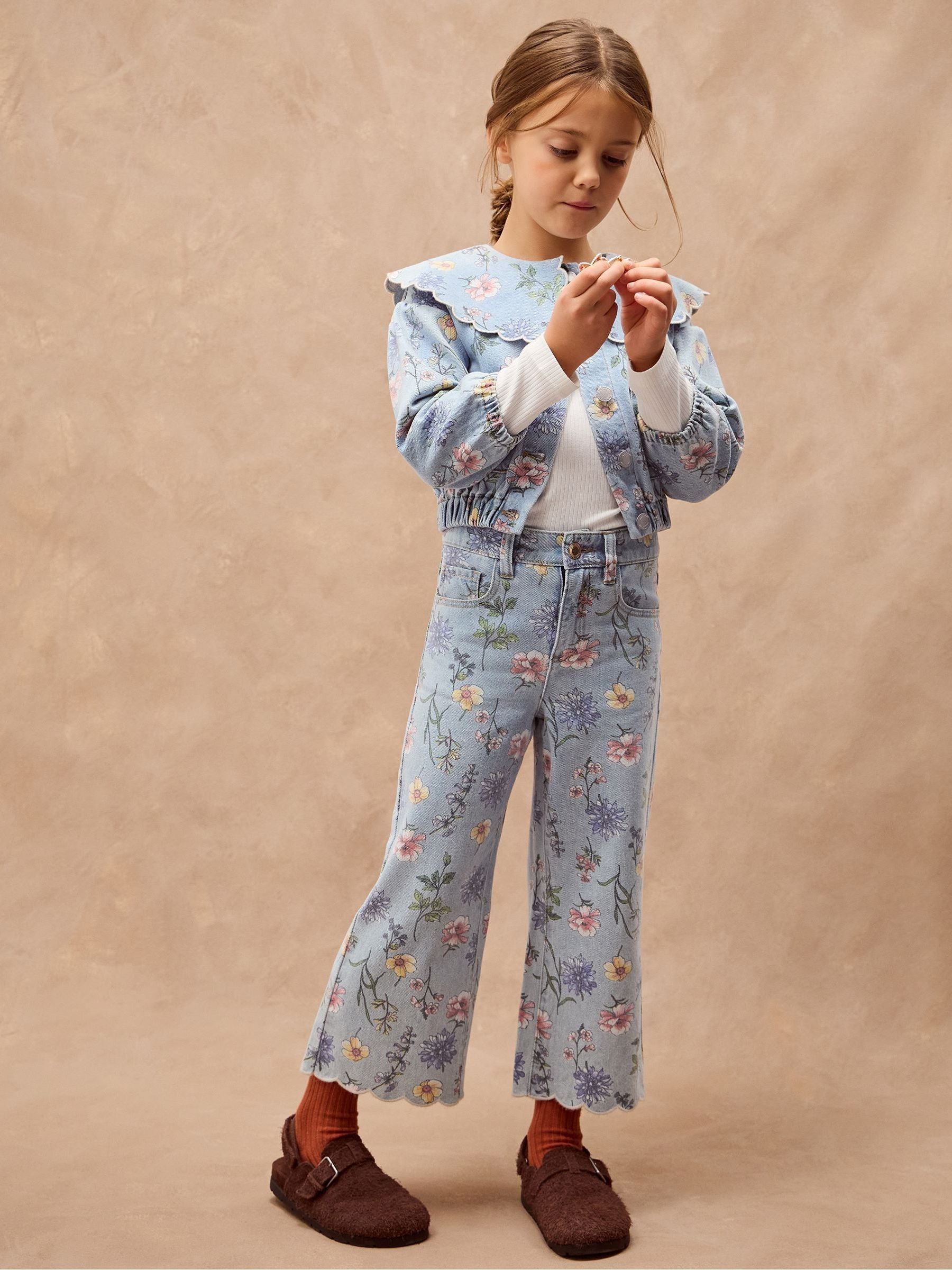 Dsiney Kidz - Monsoon Blue Floral Scallop Collar Denim Jacket image 1