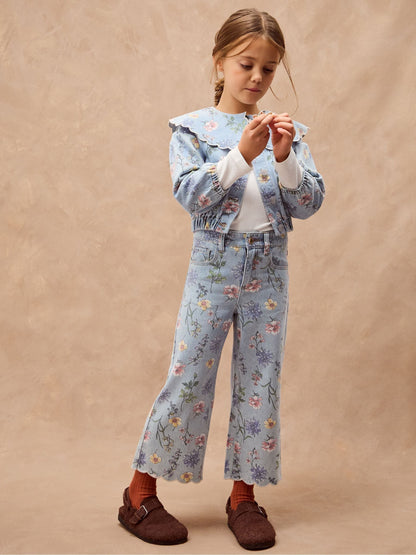 Dsiney Kidz - Monsoon Blue Floral Scallop Collar Denim Jacket image 1