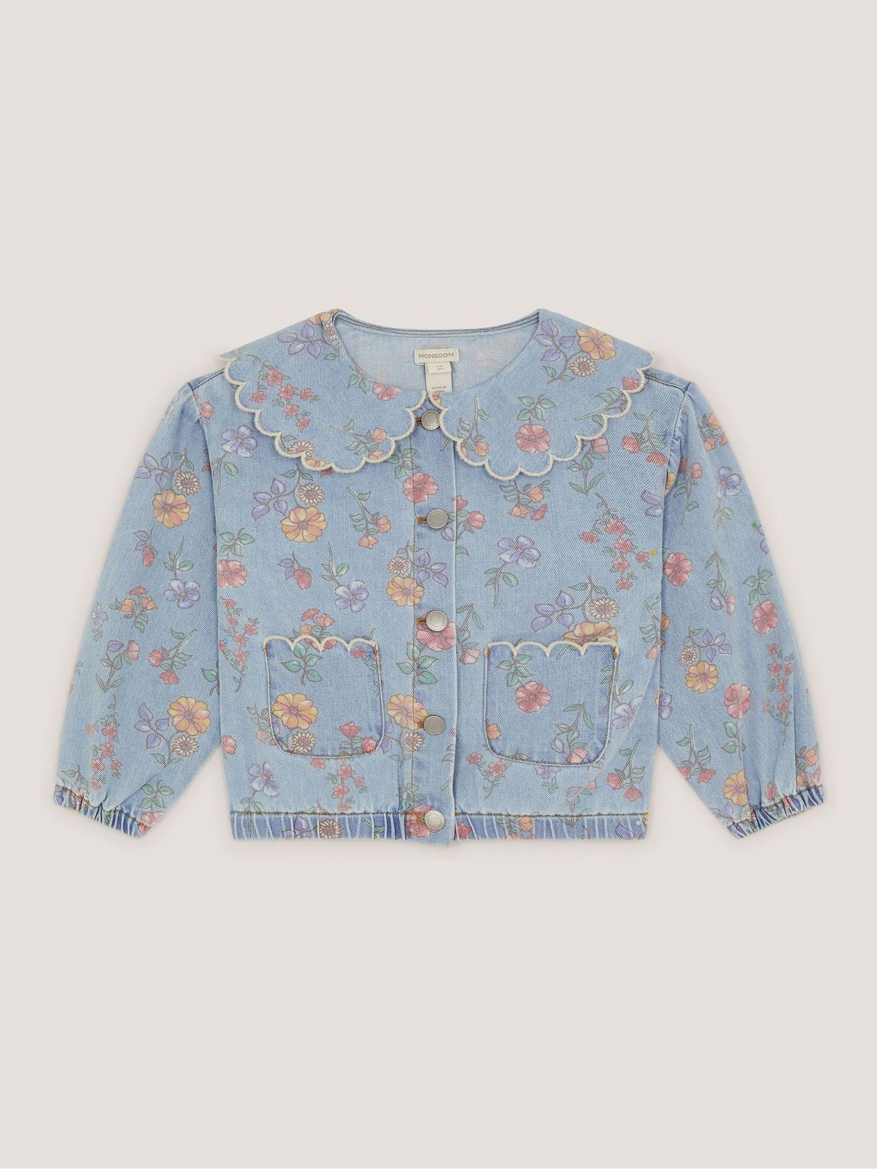 Dsiney Kidz - Monsoon Blue Floral Scallop Collar Denim Jacket image 2