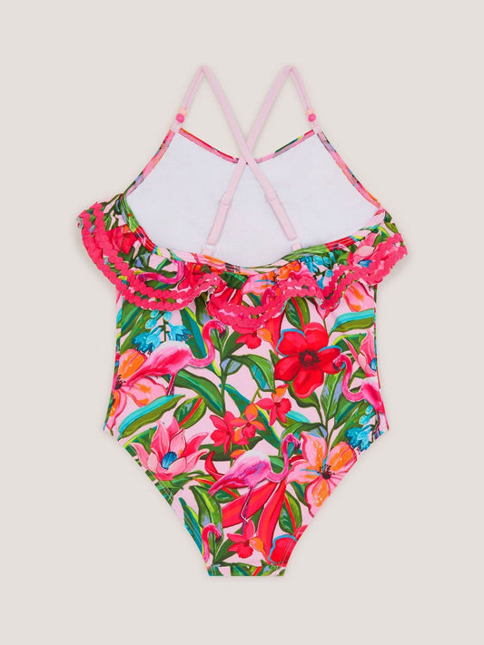 Monsoon Pink Flamingo Print Frill Swimsuit image 2