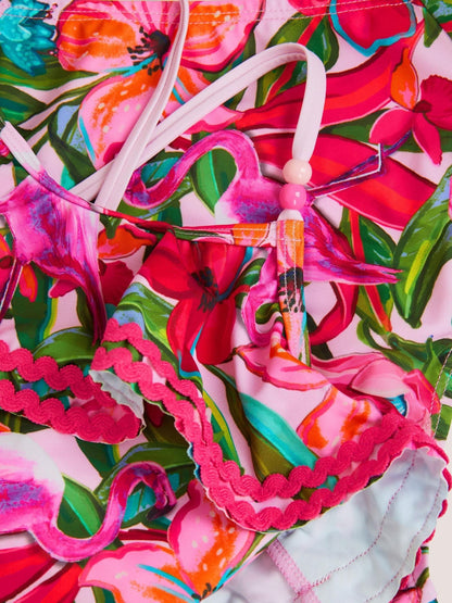 Monsoon Pink Flamingo Print Frill Swimsuit image 3