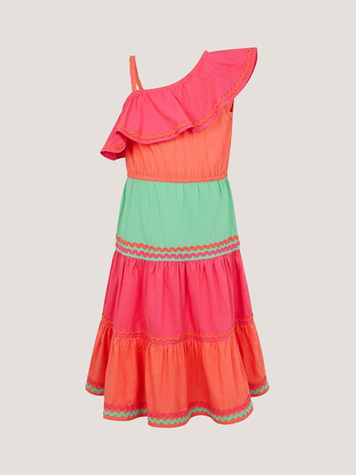 Monsoon Pink One Shoulder Colourblock Dress image 1