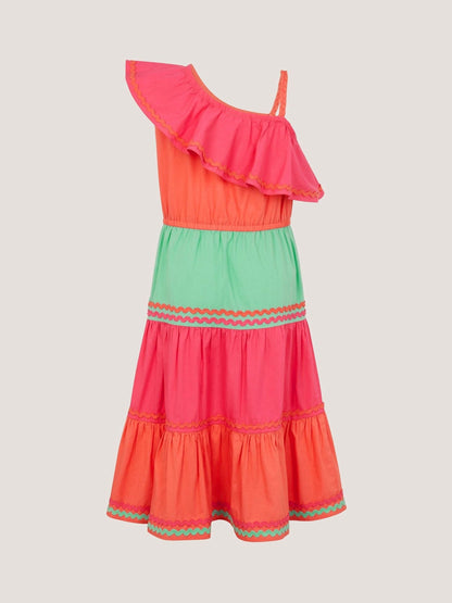 Monsoon Pink One Shoulder Colourblock Dress image 2