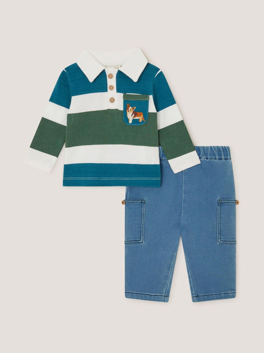 Monsoon Blue Baby Digby Polo Top & Joggers Set image 1