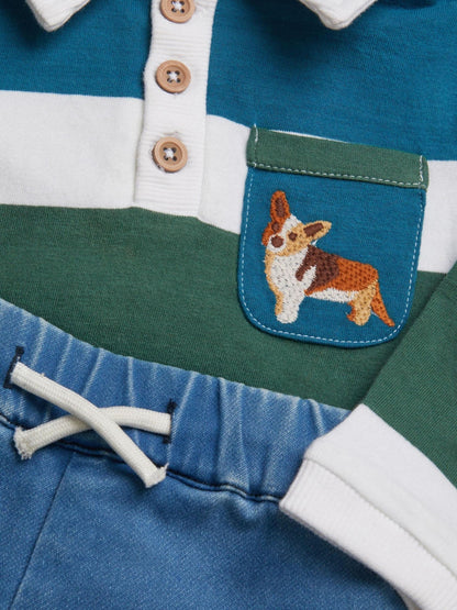Monsoon Blue Baby Digby Polo Top & Joggers Set image 3