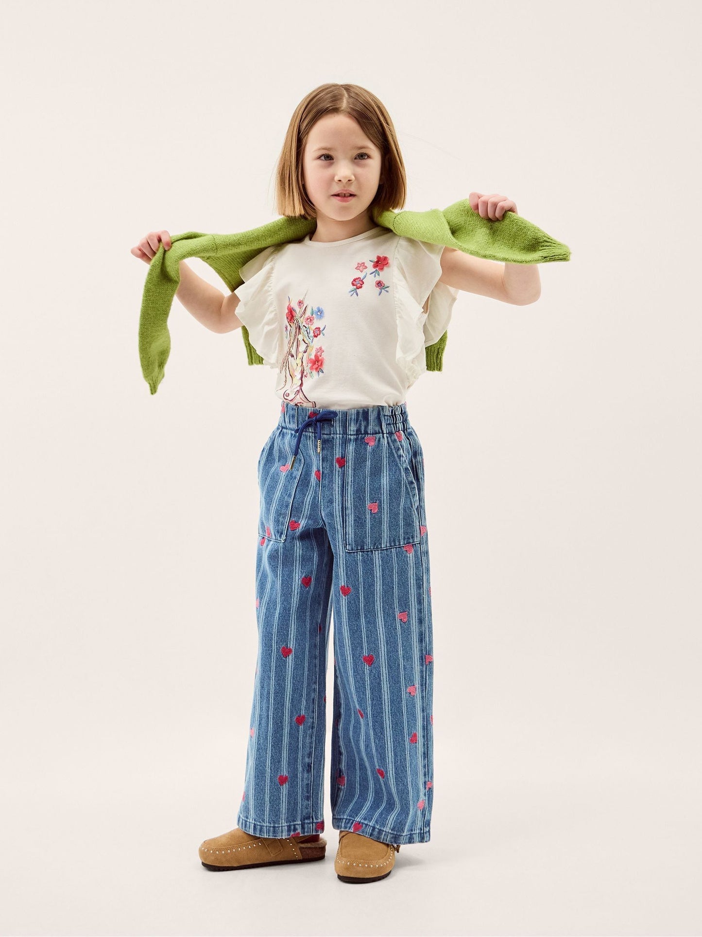 Dsiney Kidz - Monsoon Blue Embroidered Heart Stripe Denim Jeans image 1