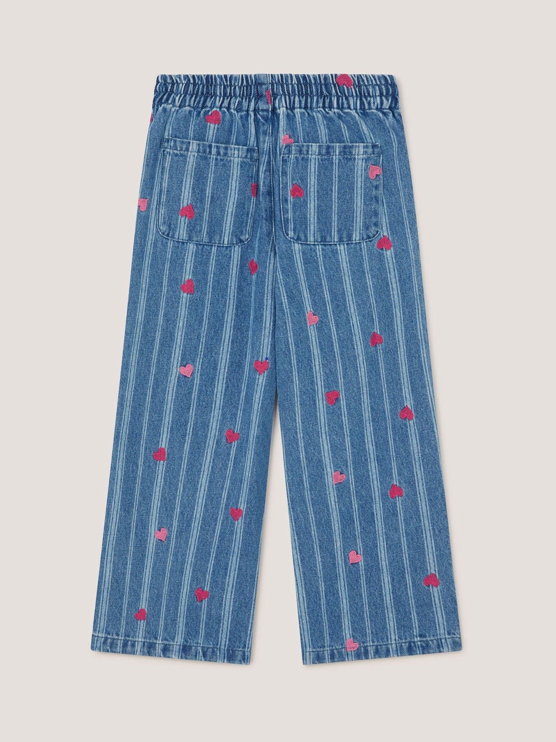 Dsiney Kidz - Monsoon Blue Embroidered Heart Stripe Denim Jeans image 3