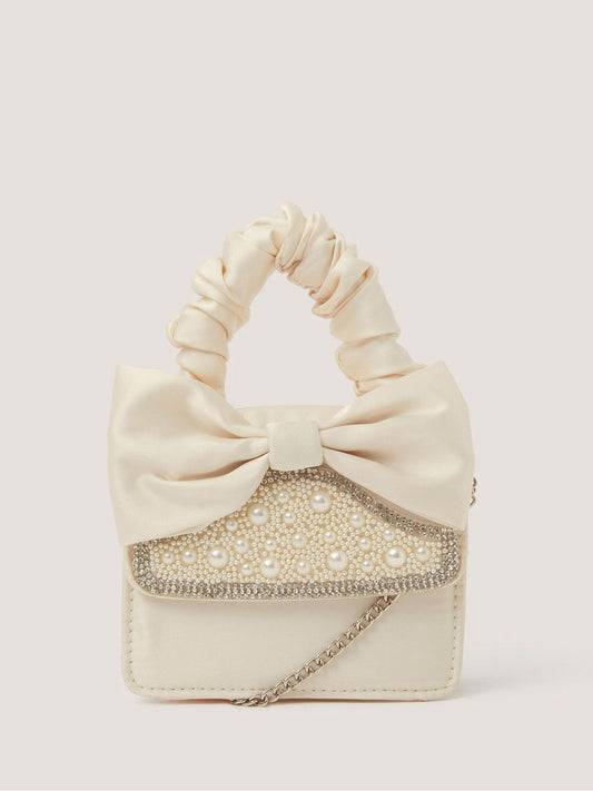 Monsoon Cream Pearl Embellished Bow Bag image 1