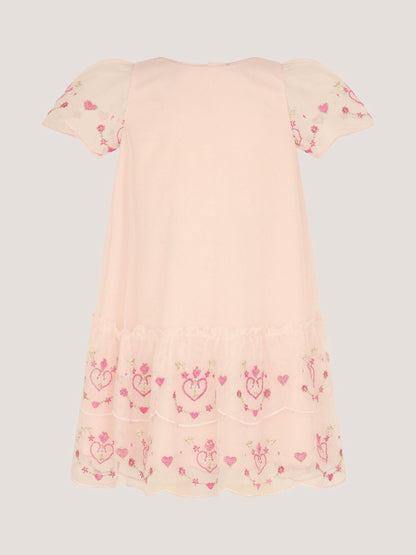 Monsoon Pink Baby Heart Embroidered Mesh Party Dress image 1