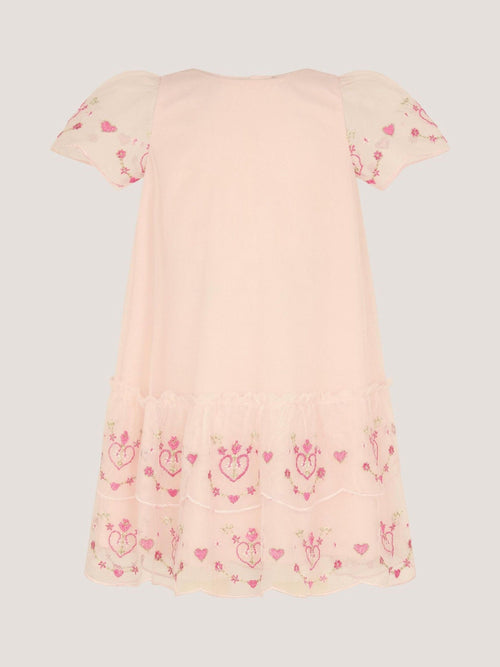 Monsoon Pink Baby Heart Embroidered Mesh Party Dress image 1