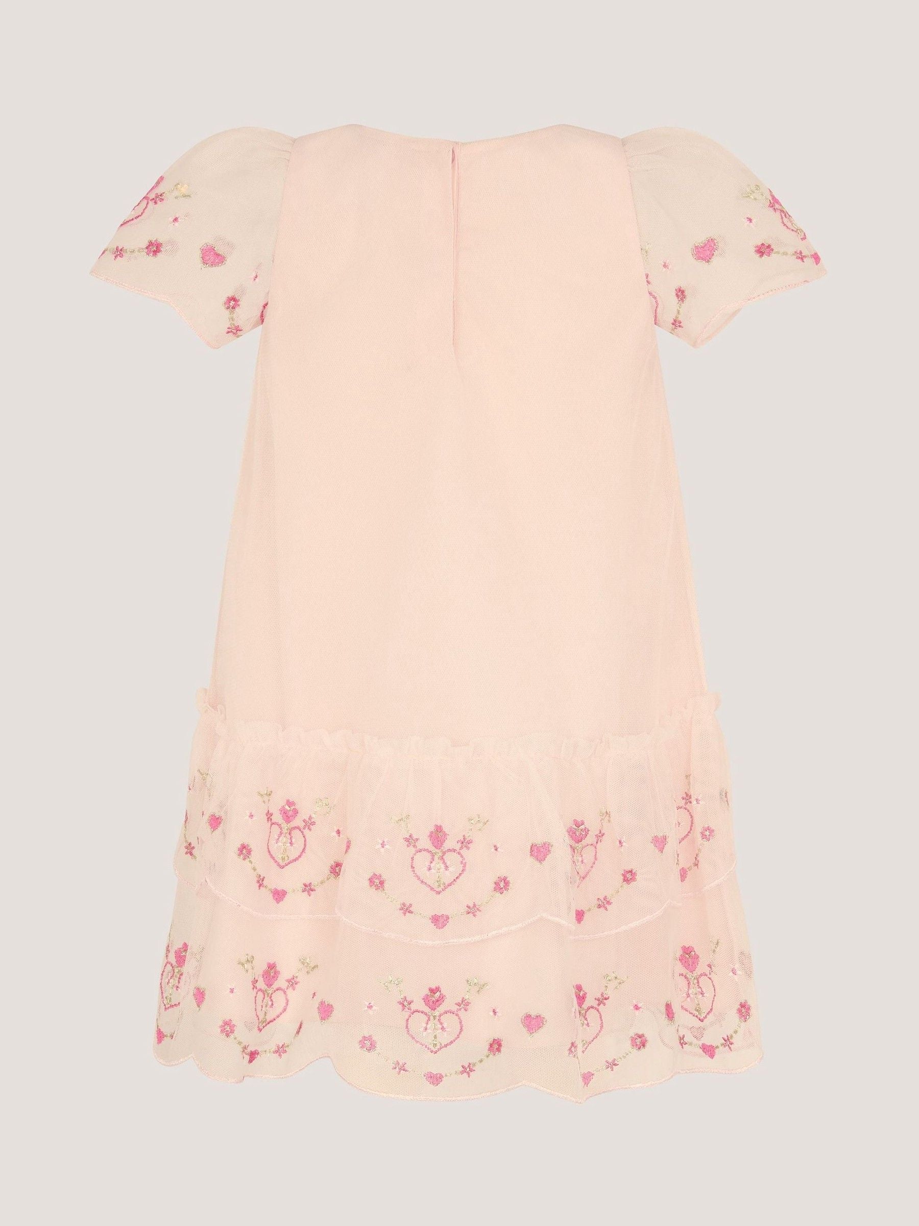 Monsoon Pink Baby Heart Embroidered Mesh Party Dress image 2