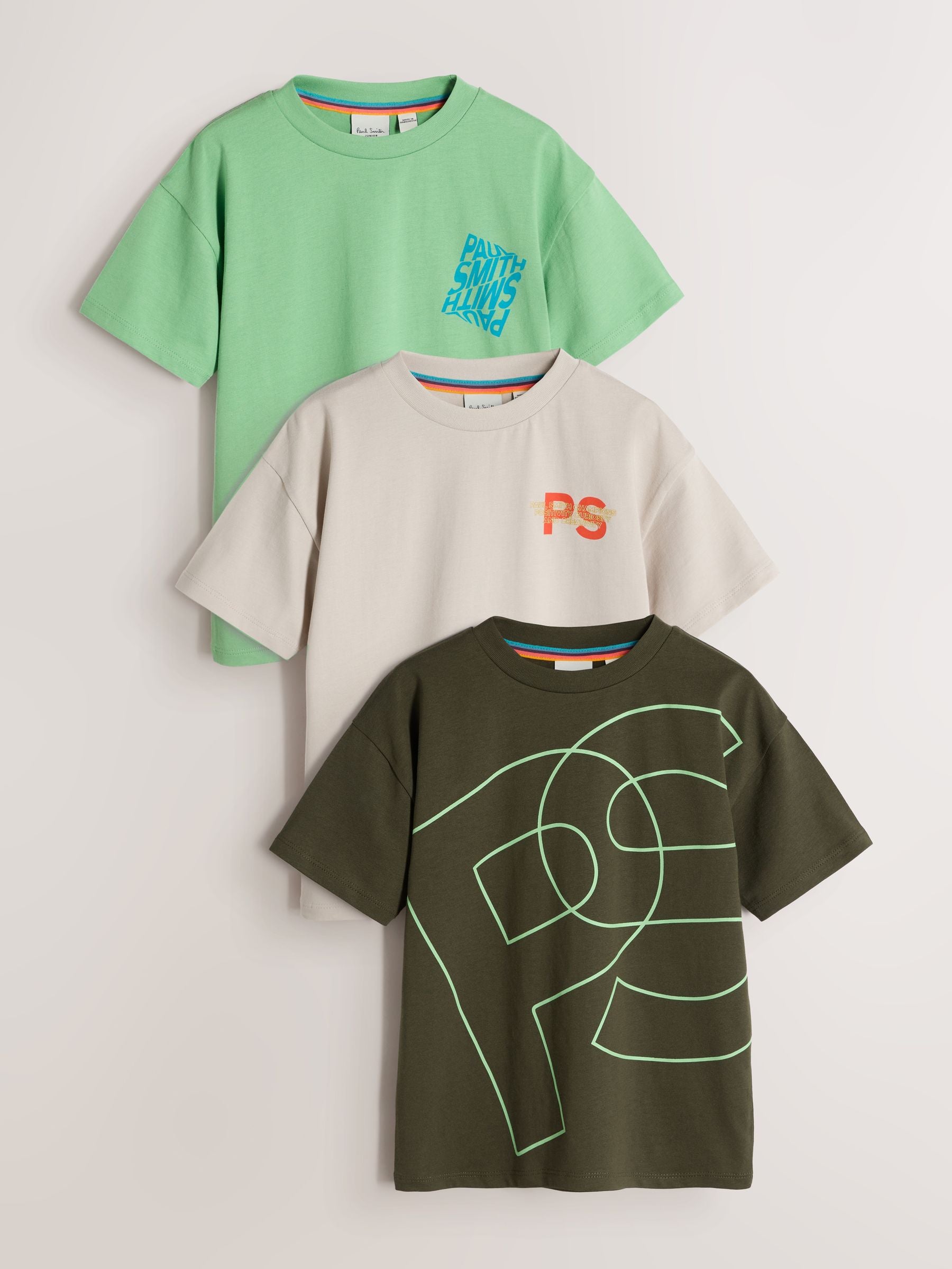 Dsiney Kidz - Paul Smith Junior Green/Ecru Graphic T-Shirts 3 Pack image 1