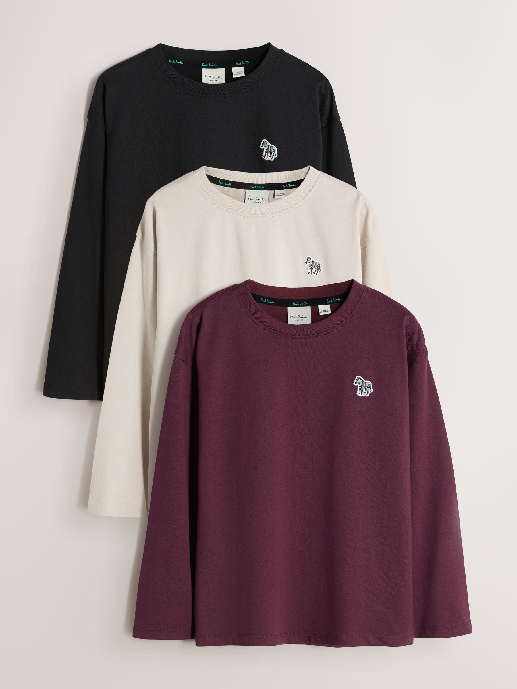 Dsiney Kidz - Paul Smith Junior Stone/Black/Red Signature Long Sleeve T-Shirts 3 Pack image 1