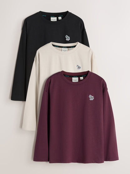 Dsiney Kidz - Paul Smith Junior Stone/Black/Red Signature Long Sleeve T-Shirts 3 Pack image 1