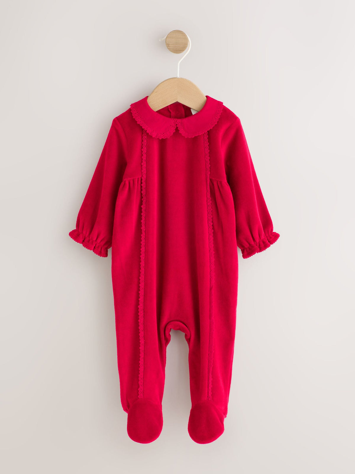 Dsiney Kidz - Cherry Red Velour Collared Baby Sleepsuit (0mths-3yrs) image 1