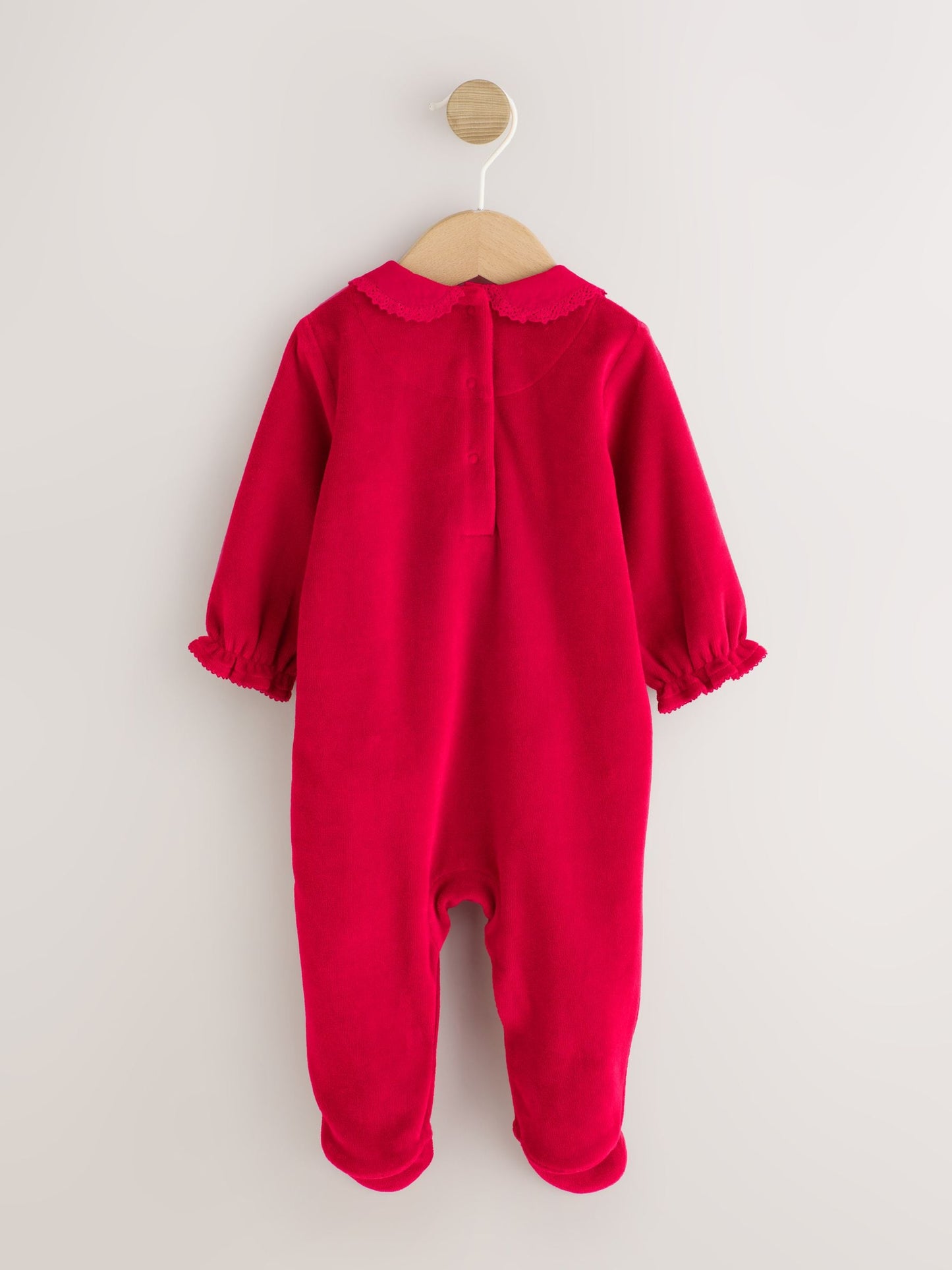 Dsiney Kidz - Cherry Red Velour Collared Baby Sleepsuit (0mths-3yrs) image 2