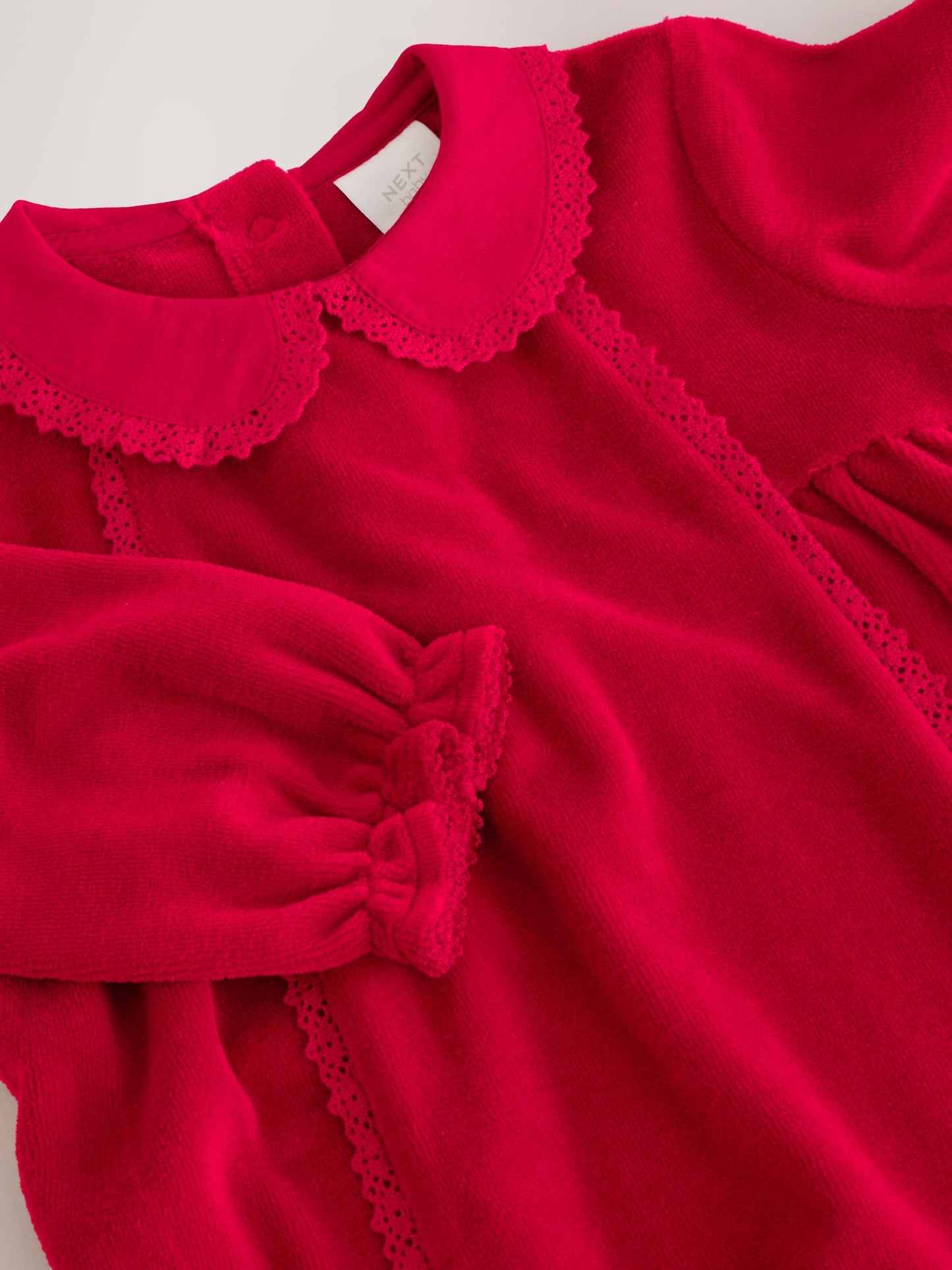 Dsiney Kidz - Cherry Red Velour Collared Baby Sleepsuit (0mths-3yrs) image 3