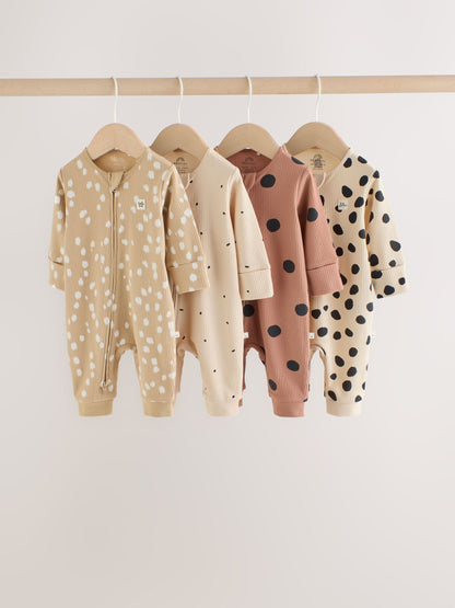 Dsiney Kidz - Brown Animal Print Two-Way Zip Baby Sleepsuits 4 Pack (0mths-3yrs) image 1