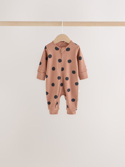 Dsiney Kidz - Brown Animal Print Two-Way Zip Baby Sleepsuits 4 Pack (0mths-3yrs) image 4