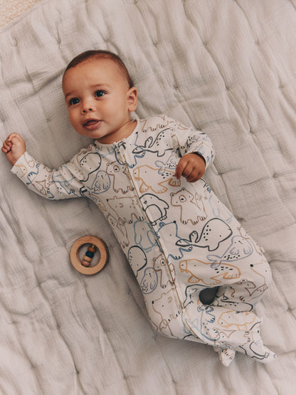 Grey Winter Animals Two Way Zip Baby Sleepsuits 4 Pack (0mths-2yrs) - image 1