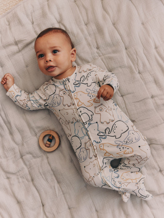 Grey Winter Animals Two Way Zip Baby Sleepsuits 4 Pack (0mths-2yrs) - image 1