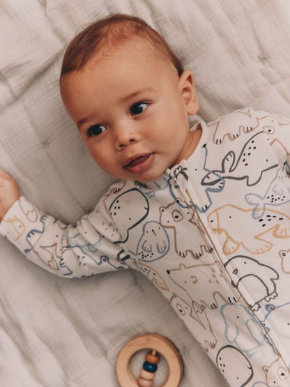Grey Winter Animals Two Way Zip Baby Sleepsuits 4 Pack (0mths-2yrs) - image 4
