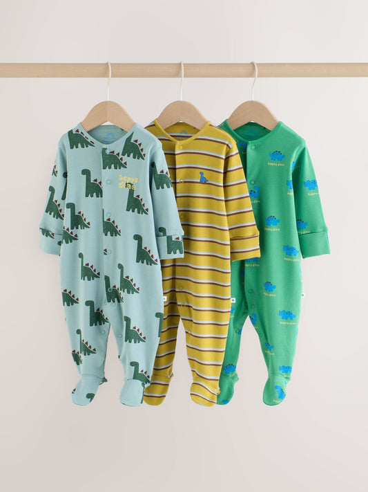 Green Dinosaur Baby Sleepsuits 3 Pack (0mths-2yrs) - image 1