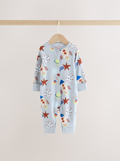 Navy/Yellow Space Two Way Zip Sleepsuits 4 Pack (0mths-3yrs) - image 10