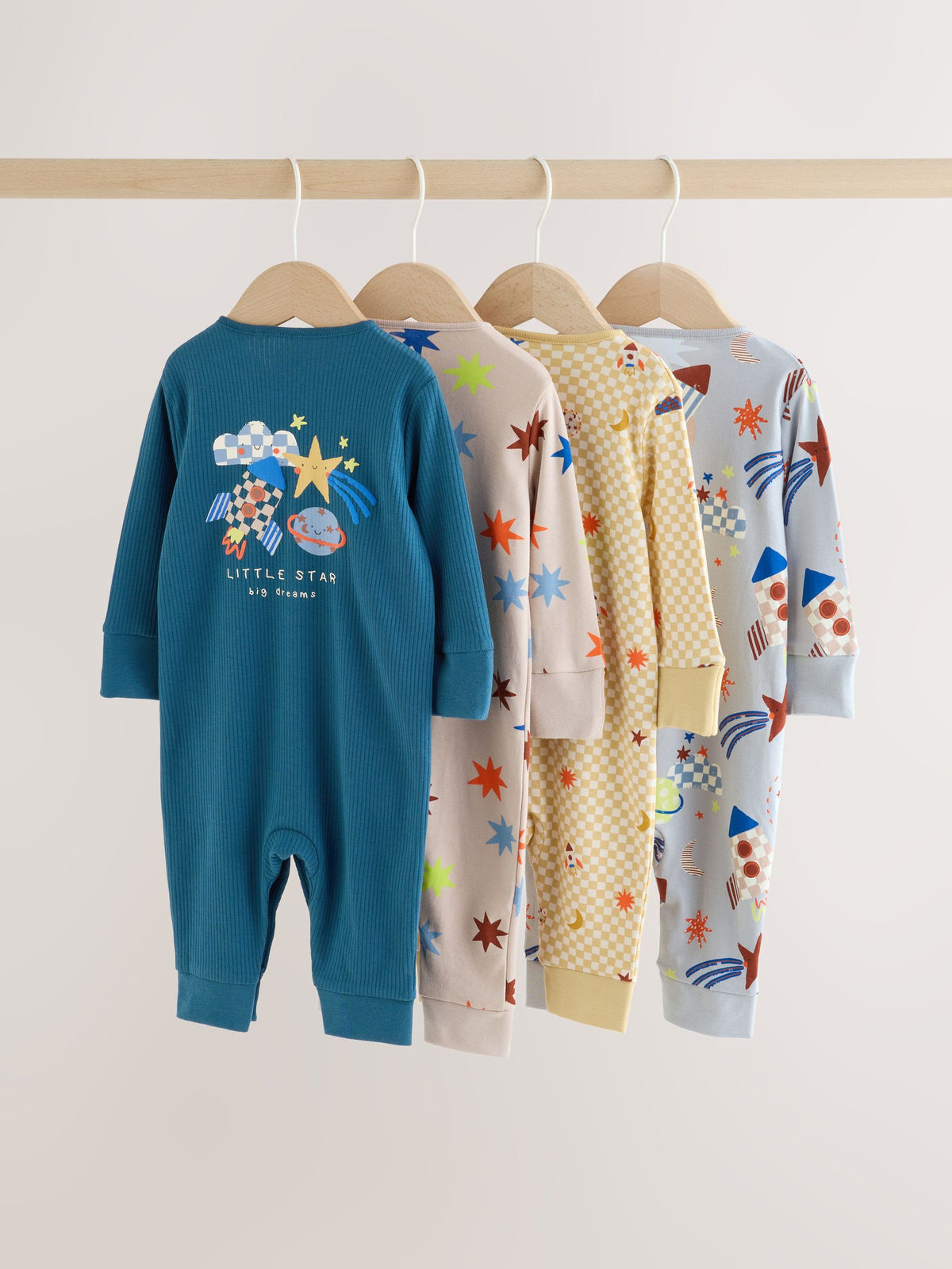 Navy/Yellow Space Two Way Zip Sleepsuits 4 Pack (0mths-3yrs) - image 6