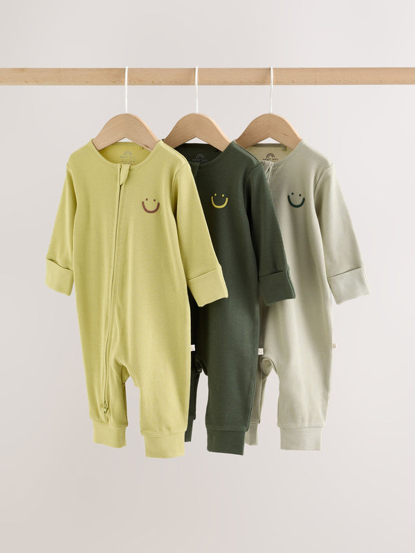 Green Two Way Zip Sleepsuits 3 Pack (0mths-3yrs) - image 1