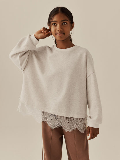 Oatmeal Cosy Rib Lace Hem Sweatshirt (3-16yrs) - image 1